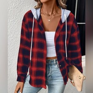 Plaid zip up jacket with hood